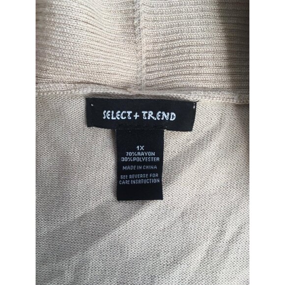 Select + Trend Sweater Womens 1X Light Oatmeal Open Front Cardigan Pockets Knit - Picture 6 of 16